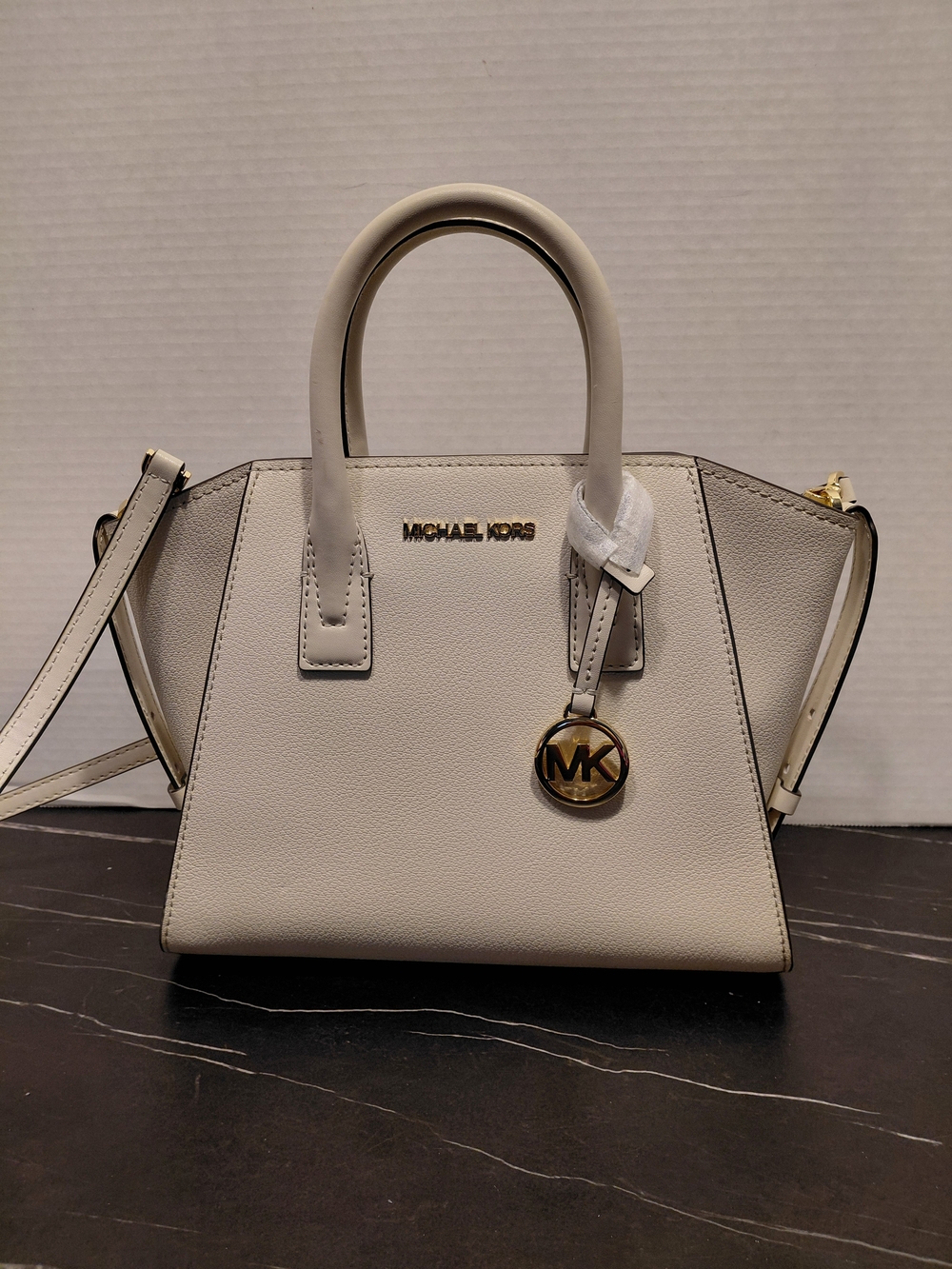 Michael Kors Cream Leather Top-Handle Shoulder Bag with Gold Hardware